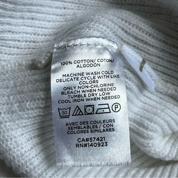 Loft White Ribbed Split Neck Balloon Sleeve Pullover Sweater Size M - Picture 6 of 6